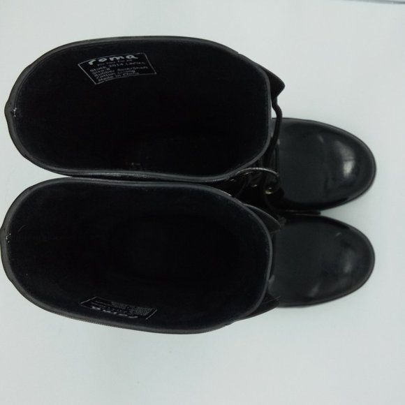 ROMA Black Epaga Lace Up Rain Rubber Combat Boots Sz 8 - Picture 2 of 12